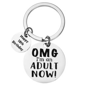 3/$25 Happy 18th Birthday OMG Im an Adult Now Stainless Steel Keychain NEW